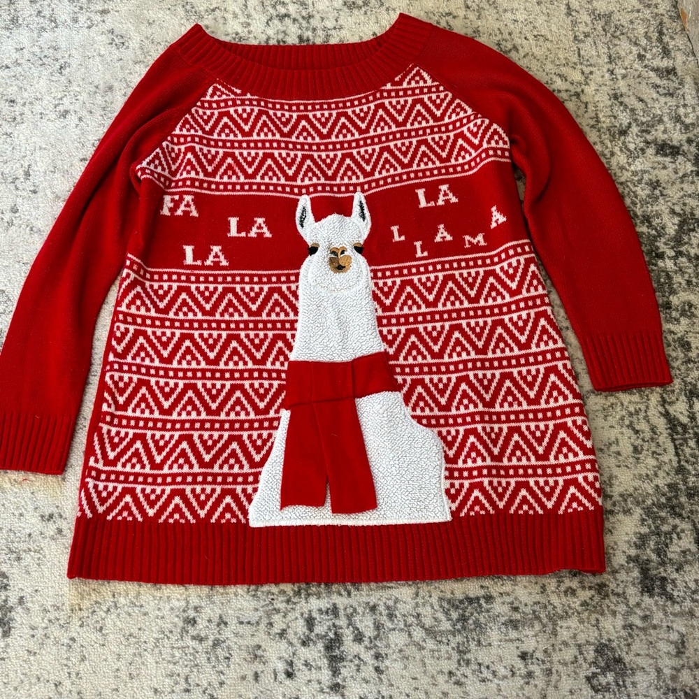 Holiday Time Christmas Sweater Lama Red/White SZ XXL - Picture 1 of 5
